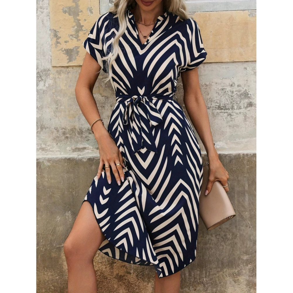 ZARA Women Summer Vintage Collared Short Sleeve Elegant Socialite Dress